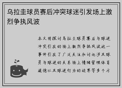 乌拉圭球员赛后冲突球迷引发场上激烈争执风波
